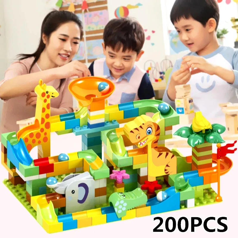 Dinosaur Marble Race Run Big Blocks Plastica Fai Da Te Building Blocks Imbuto Slide Assembly Mattoni Giocattoli Educativi Per I Regali Dei Bambini
