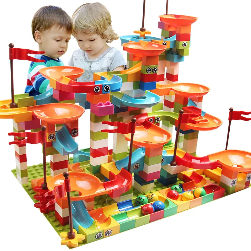 77-308Pcs Marble Race Run Big Block Compatibile City Building Blocks Imbuto Slide Blocks Fai Da Te Grandi Mattoni Giocattoli Per Il Regalo Dei Bambini