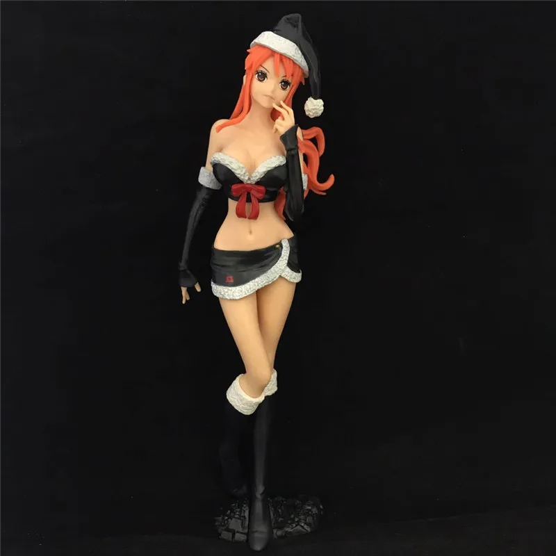 18Cm One Piece Nami Christmas Suit Style Sexy Standing Black Pvc Action Figure Op Nami Show Suit Toy
