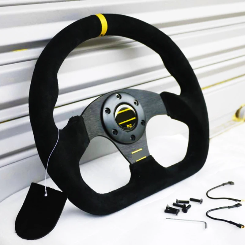 Volante Da Corsa 330Mm Volante Universale In Pelle Scamosciata Volante 13 Pollici Volante Sportivo Tipo Piatto