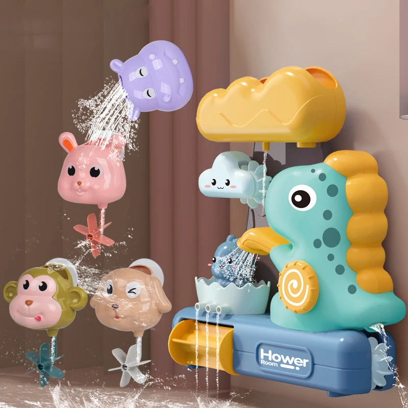 Waterwheel Bath Toys Spin Water Spray Dinosaur Steamship Animal For Children Toddlers Shower Game Bagno Sprinkler Bath Toys