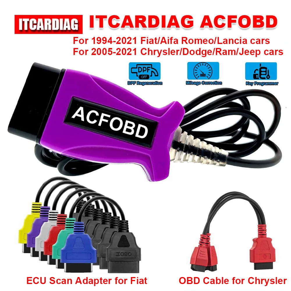 Itcardiag Acfobd Obd Scanner Obd2 Strumento Diagnostico Per Fiat/Alfa Romeo/Lancia/Chrysler/Dodge/Ram/Jeep Supporto Abs Airbag Cluster