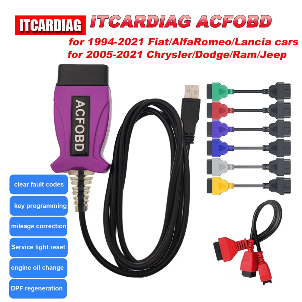 Itcardiag Acfobd Obd Scanner Per Fiat/Alfa Romeo/Lancia/Chrysler/Dodge/Ram/Jeep Supporto Abs Airbag Cluster Obd2 Strumento Diagnostico