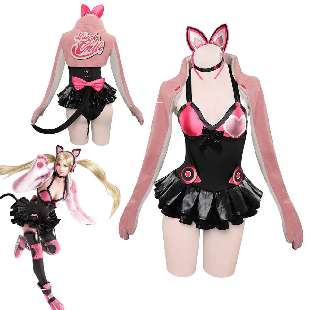 Tekken 7 Lucky Chloe Sexy Dress Coat Cosplay Costume Outfit Donna Ragazze Gioco Jin Kazama Halloween Carnival Party Travestimento Vestito
