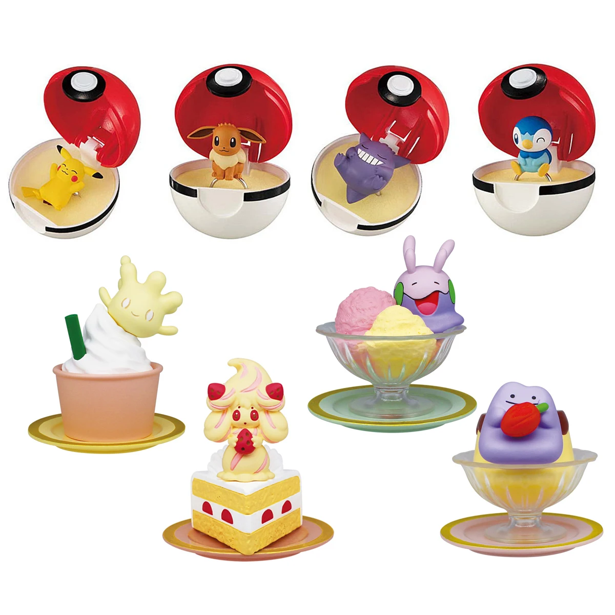 Bandai Pokemon Gacha Poke Ball Gengar Pikachu Alcremie Goomy Ditto Milcery Action Figure Gashapon Toy