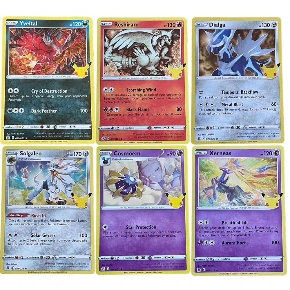 Pokemon Versione Inglese Ptcg 25Th Anniversary Xerneas Yveltal Reshiram Gioco Di Carte Singole Carte Da Collezione Anime Regali Fai Da Te