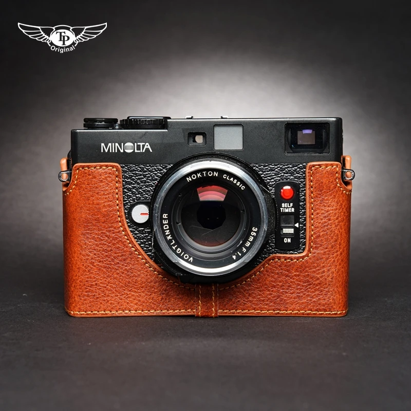 Design Per Fotocamera Minolta Cle Borsa Mezza Custodia Per Fotocamera In Vera Pelle Fatta A Mano
