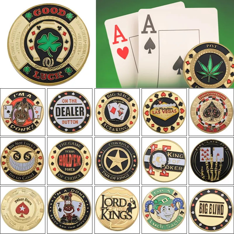 Good Luck Coin Chips 24K Gold Casino Table Game Metal Poker Card Guard Protector Luck Challenge Coin Chips Gettone Coin Game