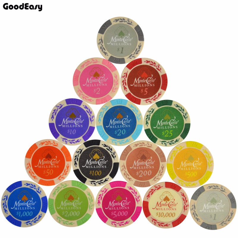 Hot Monte Carlo Grano Poker Chips 5 Pz/Set 14G Set Argilla + Monete Interne In Metallo Texas Hold'Em Poker Caisno Royal Poker Club Gioco