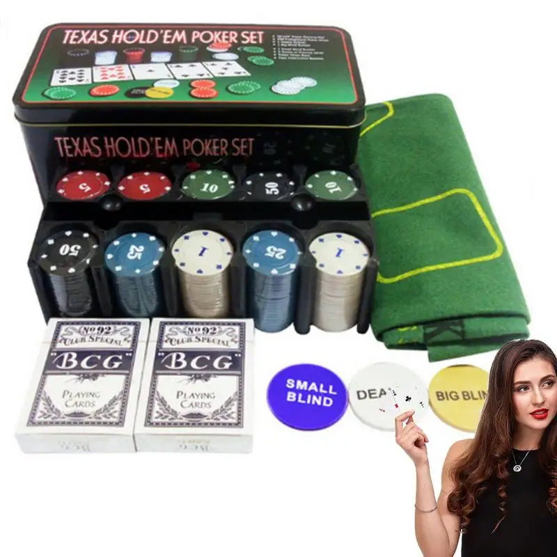 Per Texas Holdem Outdoor Camping Poker Game Set 200Pcs Poker Chips Party Table Game Poker Token Case Set Con Big Blind Vega