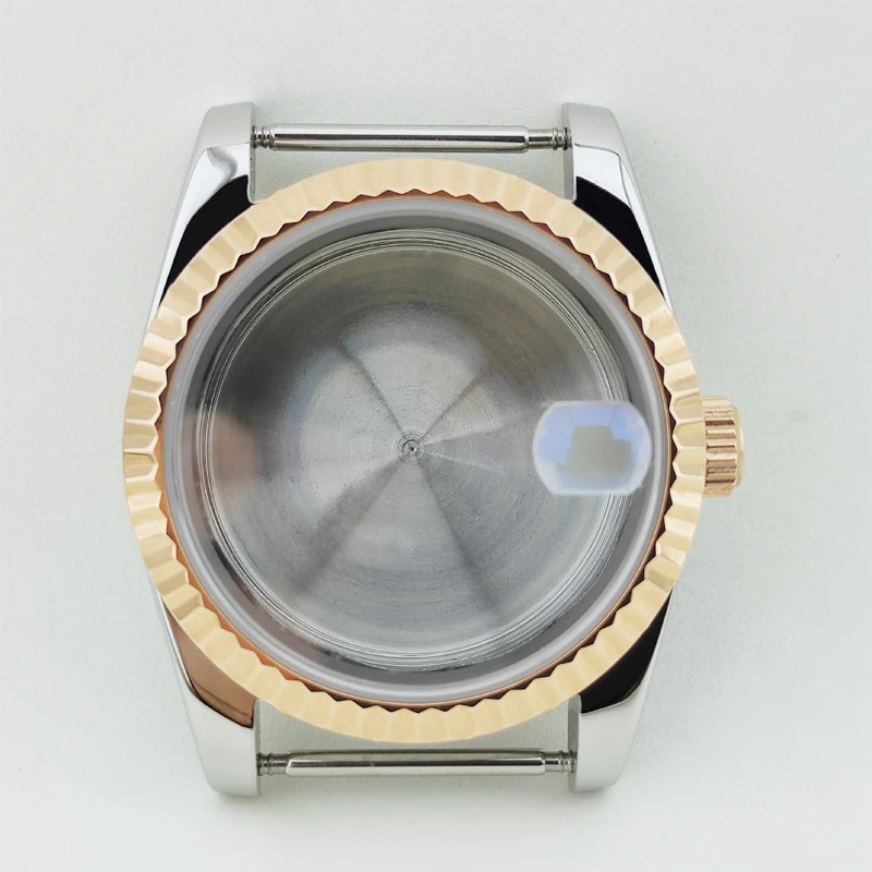 Finestra Trasparente 36/39Mm Placcato Oro Oyster Perpetual Dog Tooth Ring Custodia In Acciaio Inossidabile Adatta Per Il Movimento Nh35/36