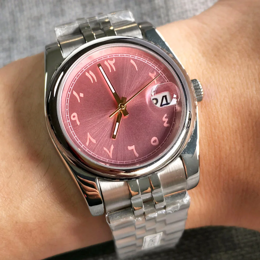 Nologo 36Mm 39Mm Oyster Perpetual Stainless Steel Nh35A Orologio Meccanico Per Uomo Quadrante Rosa Numeri Arabi 904L Oyster Bracciale