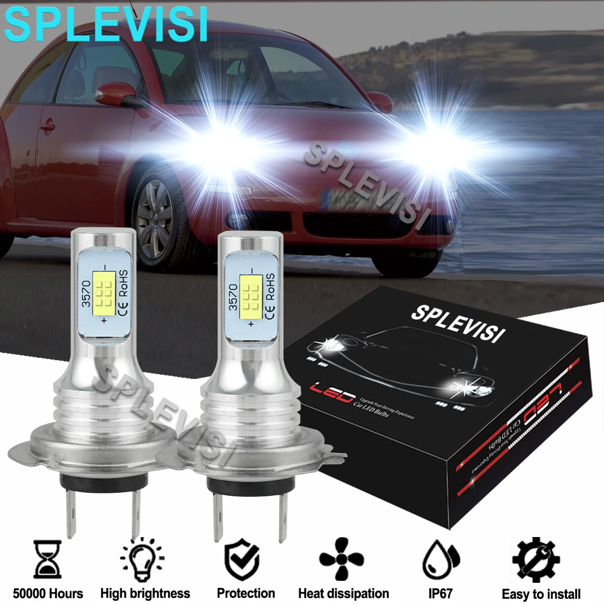 2X Led Headlight High/Low Beam Bulbs 6000K White For Vw Beetle 2005-2011 Vw Crafter Van 2006-2017 Vw Caravelle T6 2015-2022