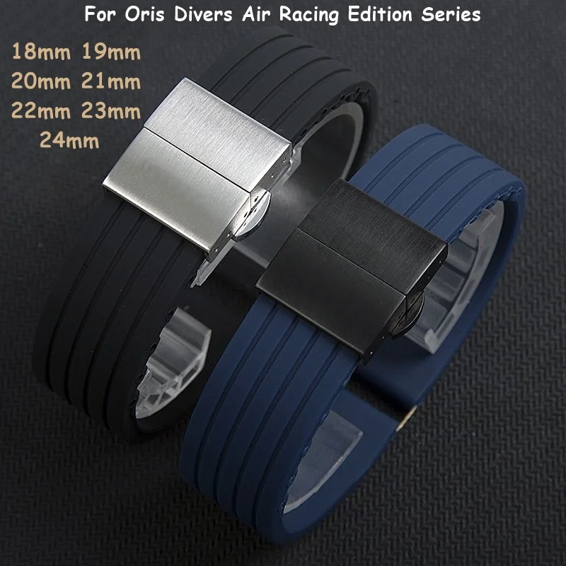 Cinturino Per Orologio In Silicone 18/19/20/21/22/23/24Mm Per Oris Divers Oris Aviation Series Bracciale Per Orologio Con Chiusura A Farfalla Blu Marr