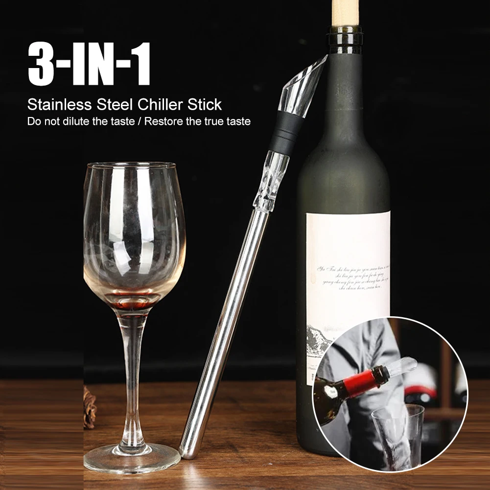 Wine Chiller Stick 3 In 1 Wine Cooler Refrigeratore In Acciaio Inossidabile Bar Con Versatore Per Vino Aeratore Iceless Wine Chilling Rod Gift