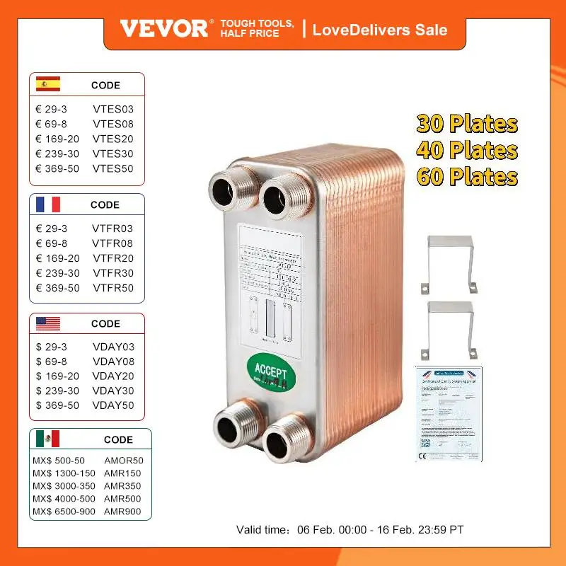 Vevor 30 40 60 Piastre Scambiatore Di Calore Wort Chiller Acciaio Inossidabile Homebrew Brewing Beer Cooler Refrigeratore Controcorrente Riscaldamento