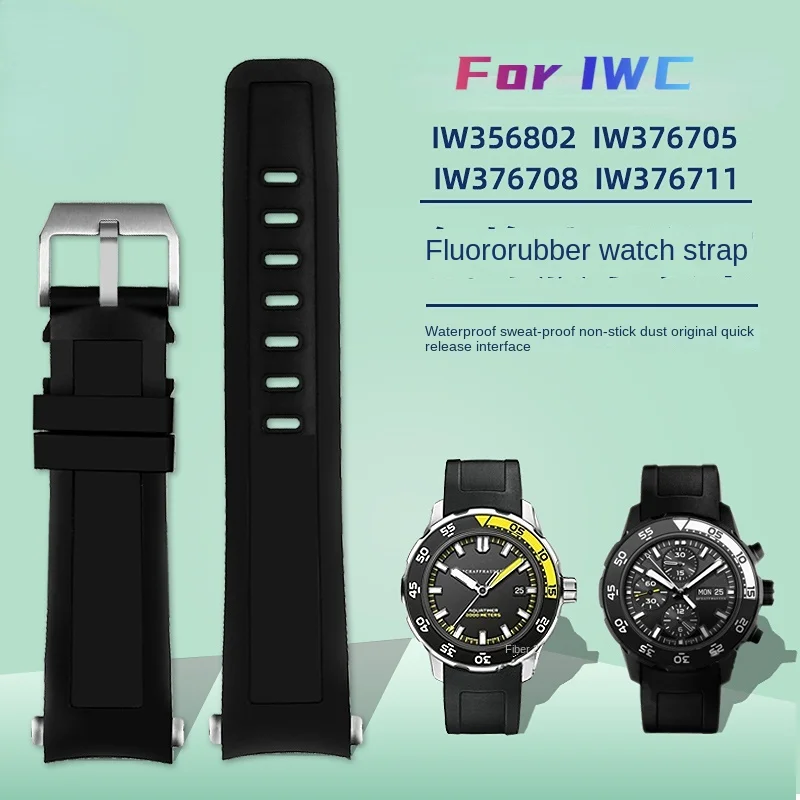 Cinturino In Gomma Fluorurata Di Alta Qualità Per Iwc Aquatimer Iw3768/3290/3568/3767 Iw356802/376705 Cinturino Per Orologio In Silicone Nero Da Uomo 