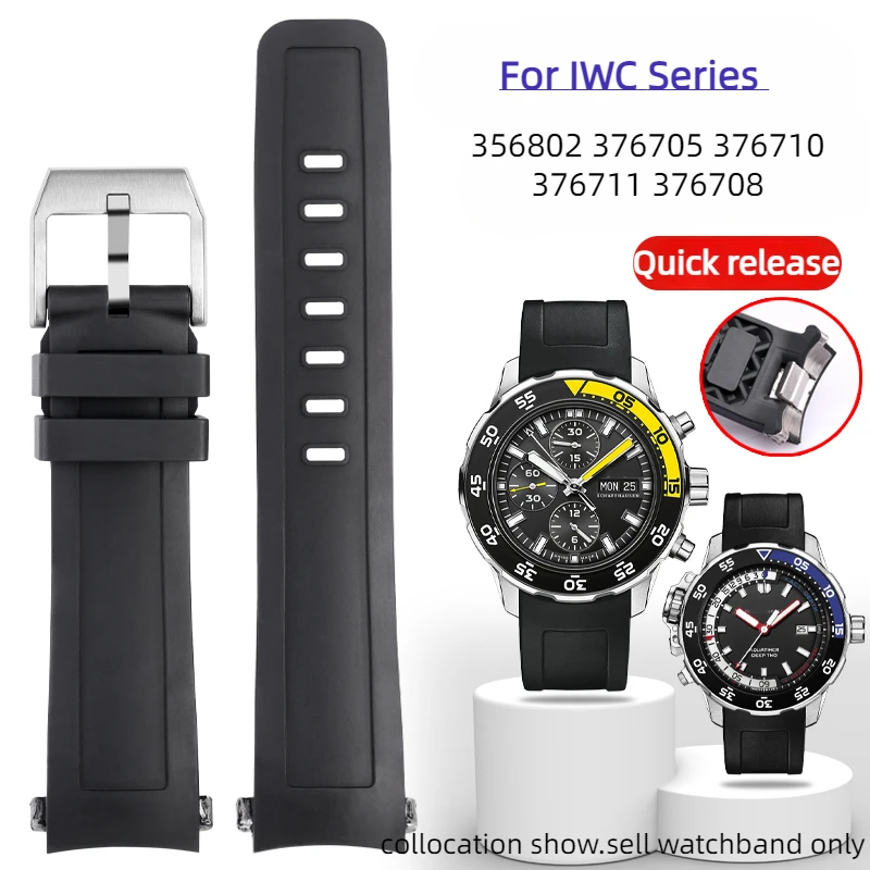 Per Iwc Aquatimer Ocean Orologio Iwc Iw356802 376705 376711 Cinturino Da Uomo A Sgancio Rapido Con Estremità Curva Cinturino In Gomma Fluorurata