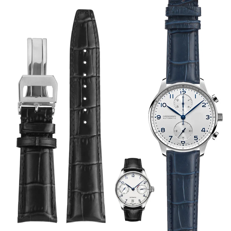 20Mm 22Mm Cinturino Per Orologio In Vera Pelle Con Estremità Curva Per Iwc Iwc Portogallo 7 Cinturino In Pelle Bovina Betafeno Nero Blu Con Strumento