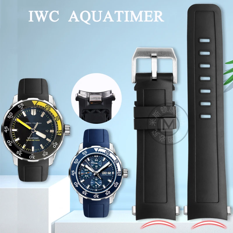 Cinturino Per Orologio In Silicone Di Gomma Fluorurata Di Alta Qualità Cinturino Per Orologio Nero Impermeabile 22Mm Per Iwc Aquatimer Family Iw3768/3