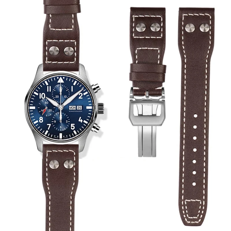 Accessori Per Cinturini Per Orologi Di Alta Qualità Per Iwc Aviator Spitfire Fighter Jet Little Prince Mark Cinturino In Pelle Con Borchie 21Mm 22Mm