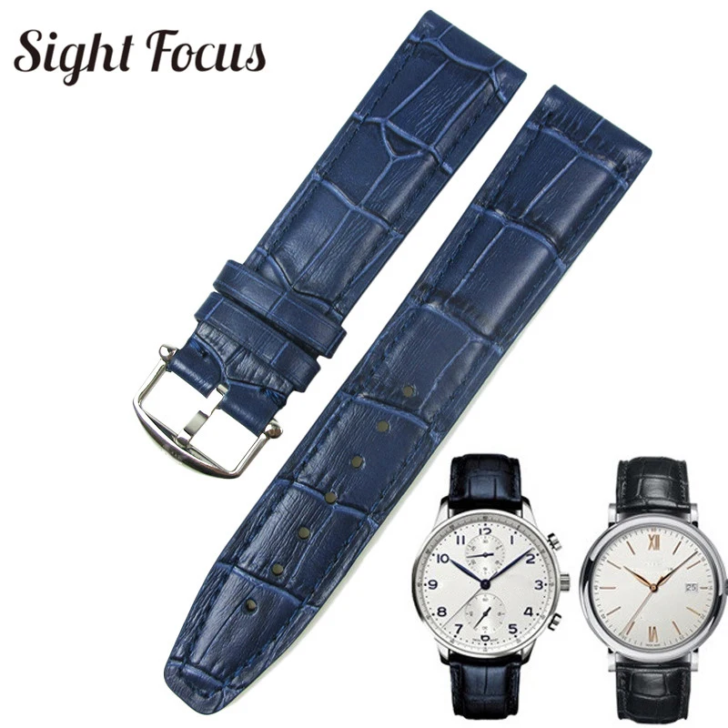 20Mm (Fibbia 18Mm) Blu Nero Cinturino Da Uomo Per Iwc Portofino Orologio Cinturino In Pelle Cinturino Di Ricambio Cinture Fibbia Ad Ardiglione Montre