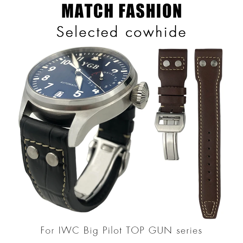 Cinturino Per Rivetto In Vera Pelle 20Mm 21Mm 22Mm Adatto Per Iwc Big Pilot'S Watch Top Gun Spitfire Le Wav Prince Cinturino In Pelle Di Vitello