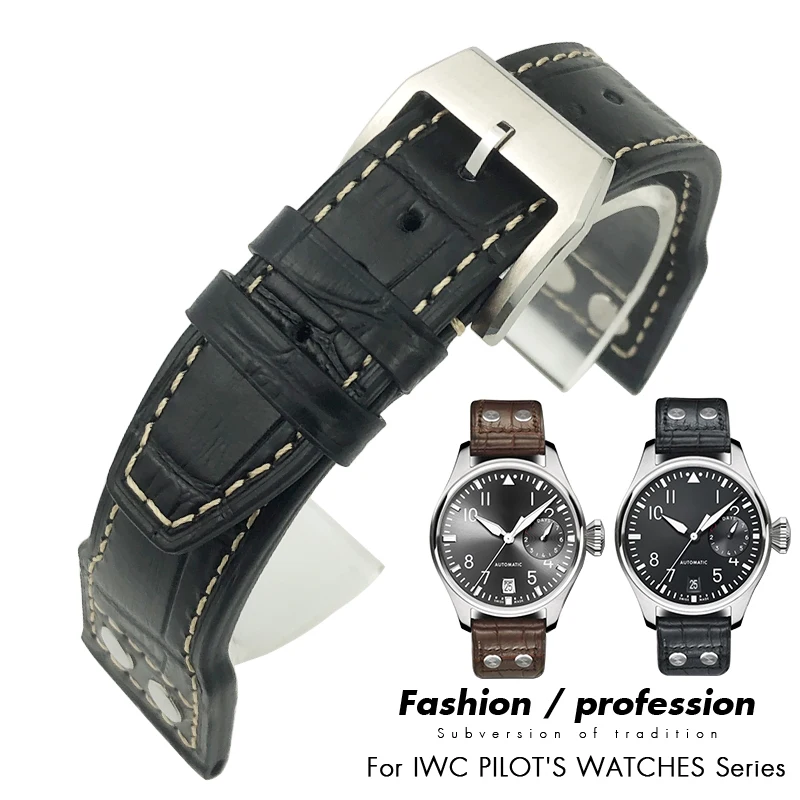 20Mm 21Mm 22Mm Cinturino In Pelle Con Rivetti Adatto Per Iwc Portofino Big Pilot'S Watches Spitfire Top Gun Cinturino In Vera Pelle Di Vacchetta Marro