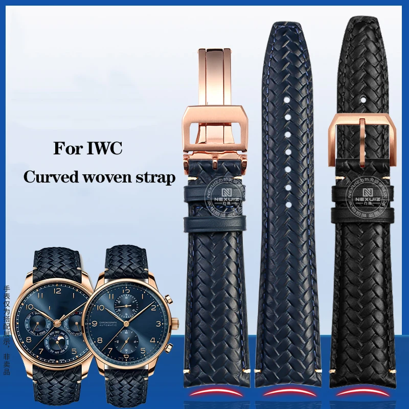Cinturino In Pelle Curva Modello Tessuto Per Iwc Iw344205 Portoghese Portofino Pilot Little Prince Mark 18 Bracciale Cinturino 20 22Mm