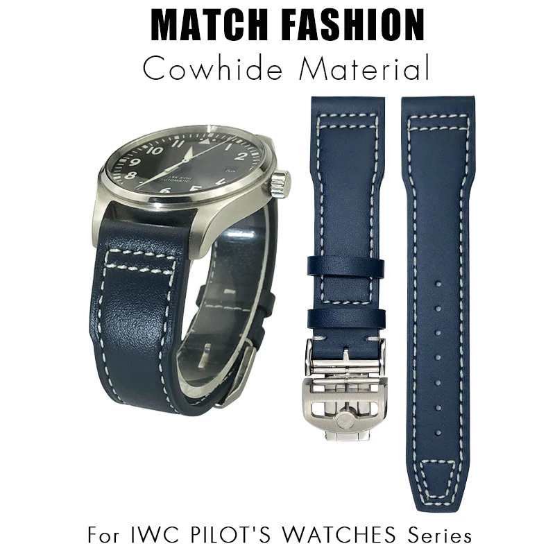 20Mm 21Mm 22Mm Cinturino In Vera Pelle Per Iwc Iw3777 Mark Xv Le Petit Prince Pilot'S Watch Blu Nero Marrone Cinturino In Pelle Bovina