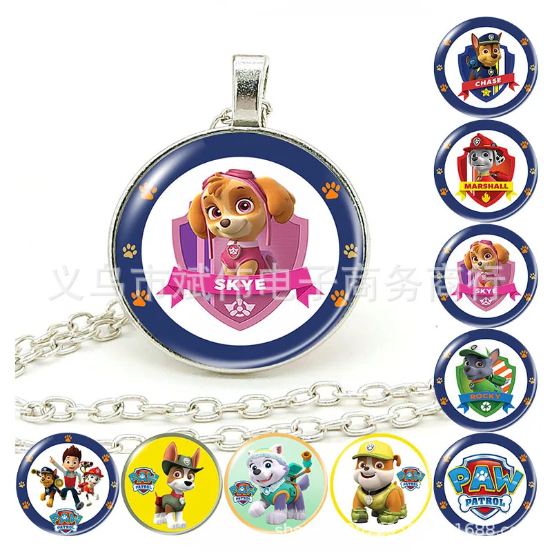 Cartoon Paw Patrol Dog Time Gemstone White K Alloy Collana Chase Marshall Rocky Skye Ciondolo Decorazione Bambini Regali Di Compleanno