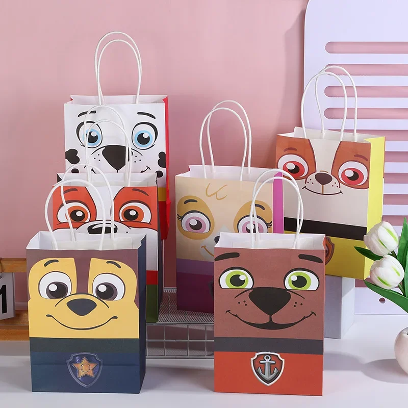 6 Pz/Set Cartoon Paw Patrol Gift Paper Bag Cartoon Skye Chase Candy Paperbag Stand Up Bag Paperes Gift Bag Carte Kraft Giocattolo Per Bambini