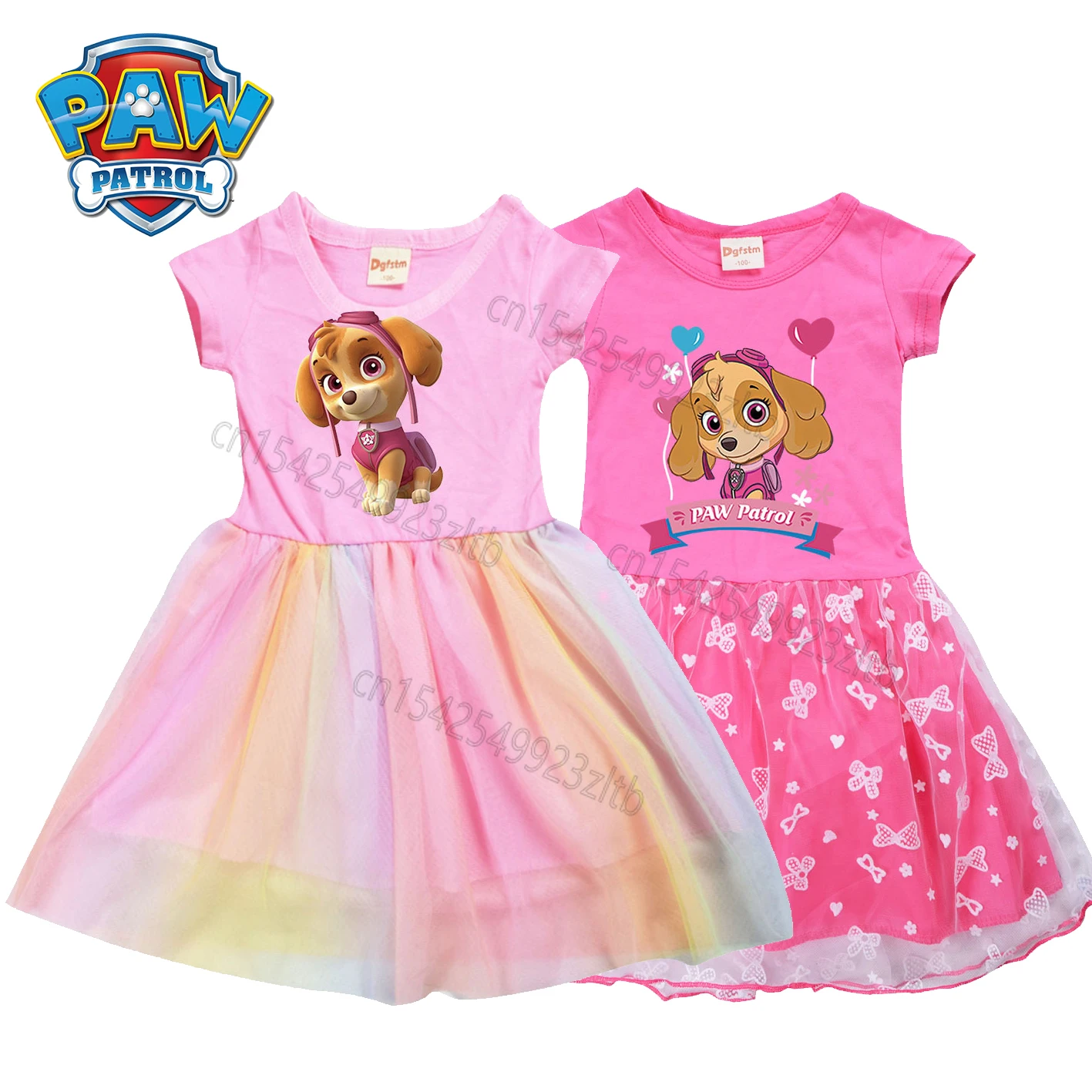 Paw Patrol Girl'S Dress Summer Fashion Cartoon Skye Chase Marshall Neonate Toddler Manica Corta Cute Children Party Dresse