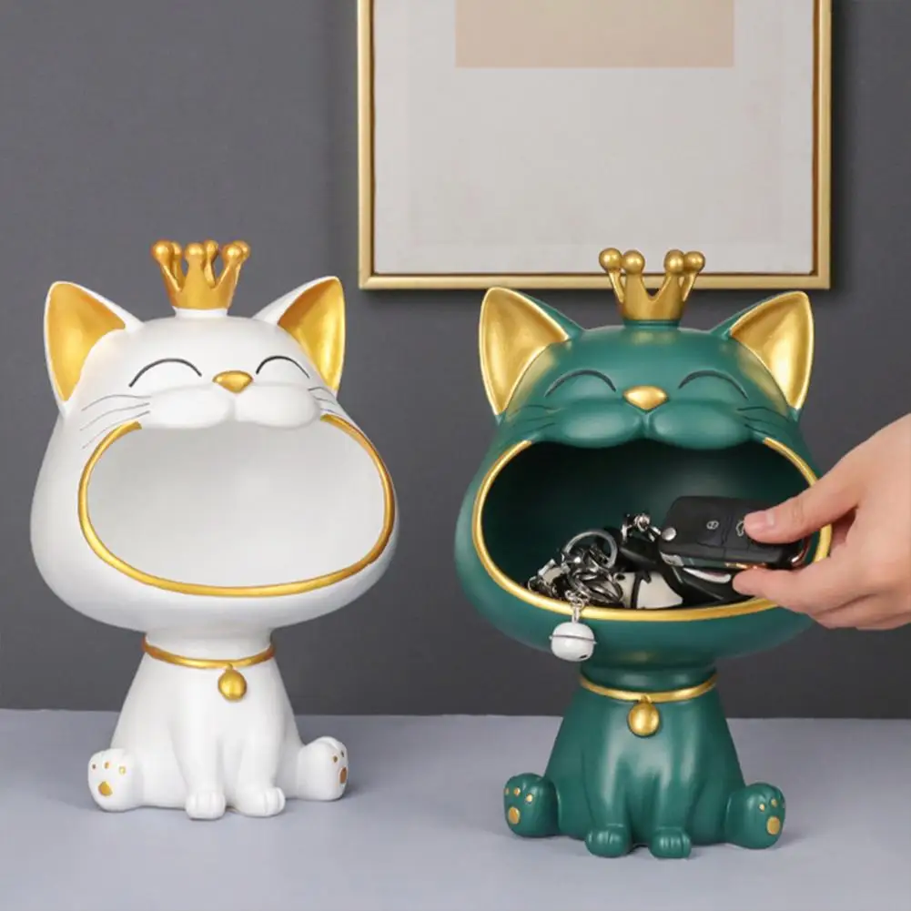 Lucky Cat Sculpture Grande Capacità Unica Fortune Cat Sculpture Soggiorno Desktop Ornament Long Lasting Portico Key Bowl