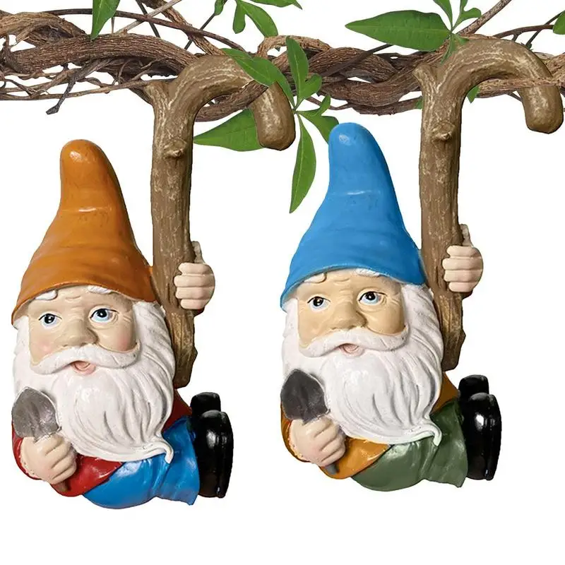 Garden Gnome Statue Funny Gnome Decoration Hold Pala 2Pcs Resin Gnome Figurine Ornament For Patio Yard Lawn Portico Outdoor