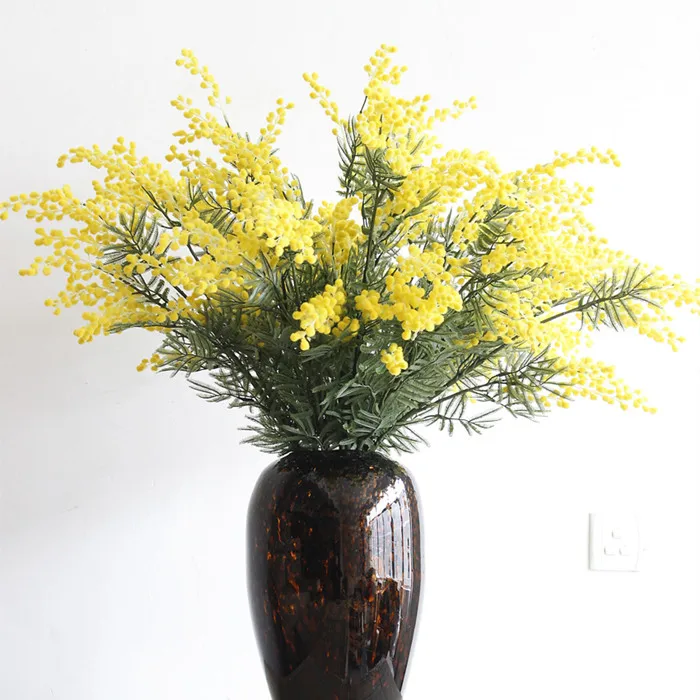 80Cm Giallo Floccaggio Fiori Di Ciliegio Mimosa Pudica Acacia Bouquet Fiore Fiore Artificiale Floreale Decorazione Domestica Di Nozze