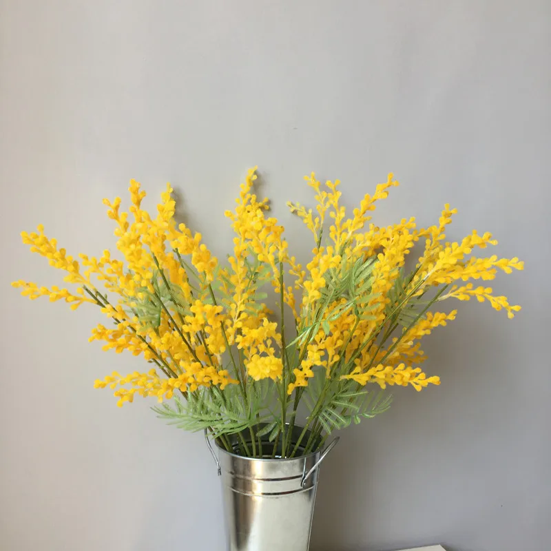 Fiori Finti Di Acacia Artificiale Giallo Mimosa Spray Cherry Fruit Branch Wedding Home Table Fiore Decorativo