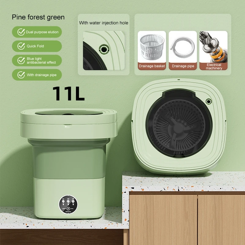 11L Lavatrice Portatile Pieghevole Vestiti Di Grande Capacità Spin Dryer Secchio Viaggio Casa Biancheria Intima Calzini Mini Rondella Ad Ultrasuoni