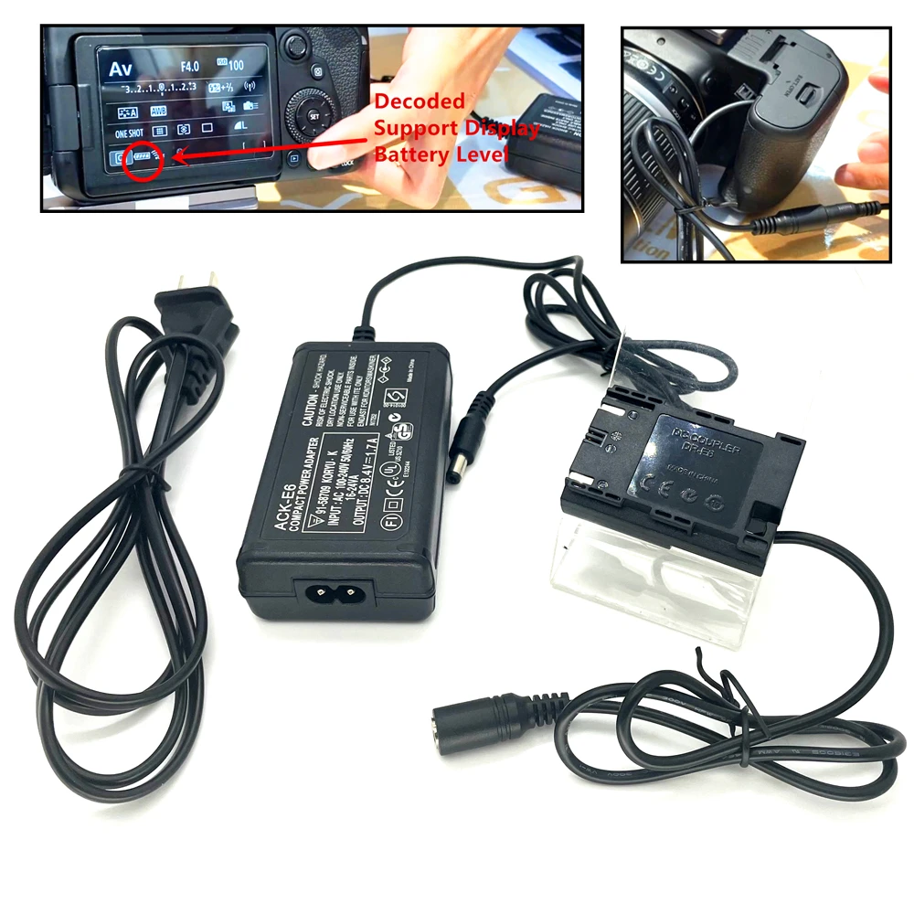 Live Stream Dr-E6 Dc Accoppiatore Fittizio Batteria + Adattatore Di Alimentazione As Ac-E6N Per Canon Eos R5 R6 Ii R7 90D Lp-E6 Lp-E6N Lp-E6Nh Adattat
