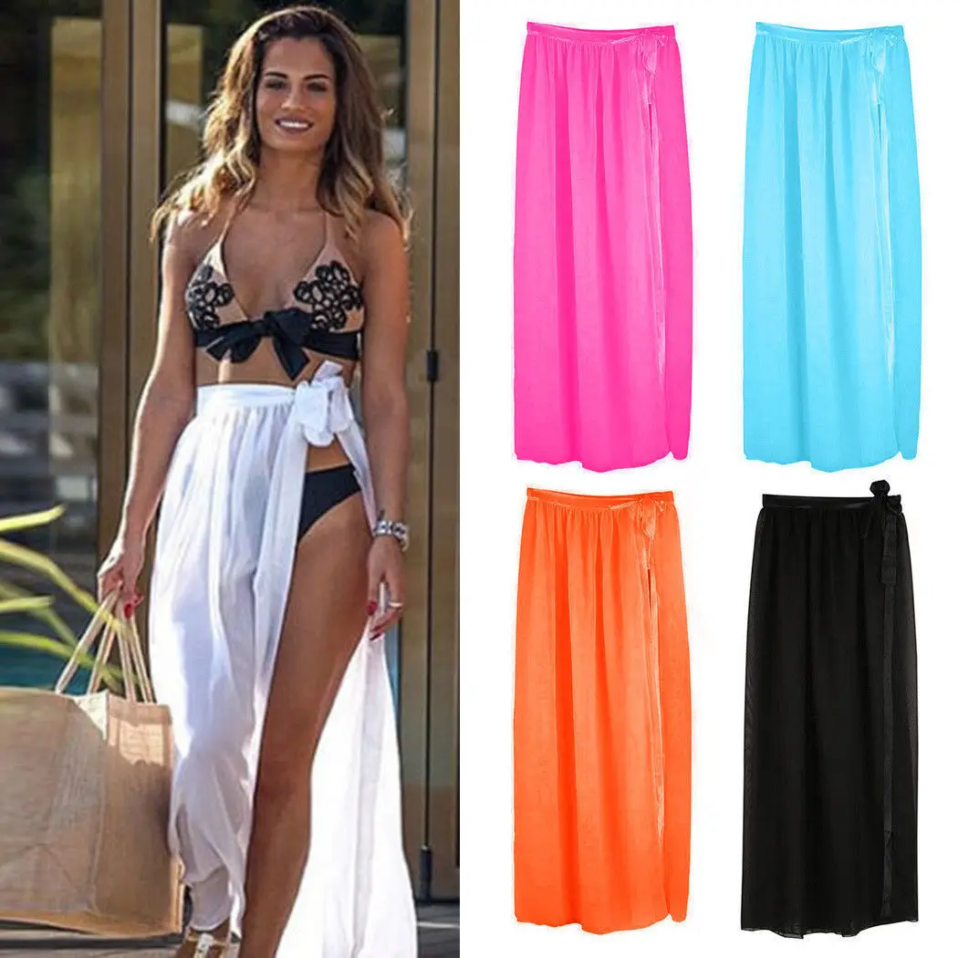 Summer New Womens Swim Beach Wear Bikini Cover Ups Mantello Sheer Mini Wrap Shirt Sarong Pareo Smock