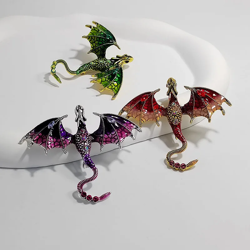 Spille Drago Smaltate Vintage Per Uomo Donna Clthing Suit 6 Colori Strass Flying Dragon Spilla Spille Party Office Friend Gifts