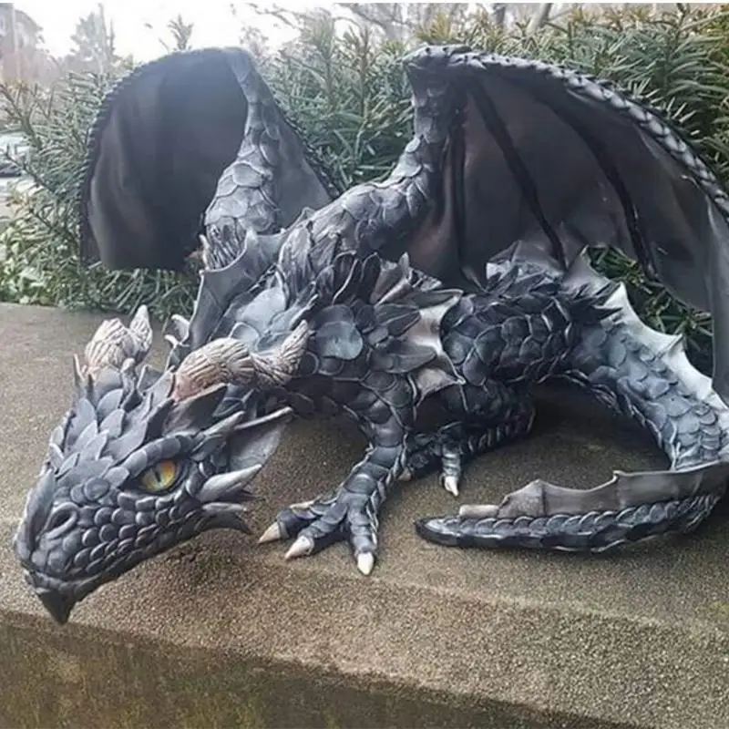 Giardino Grande Drago Accovacciato Scultura Statua Custode Giardino Drago Scultura Halloween Outdoor Gothic Decor