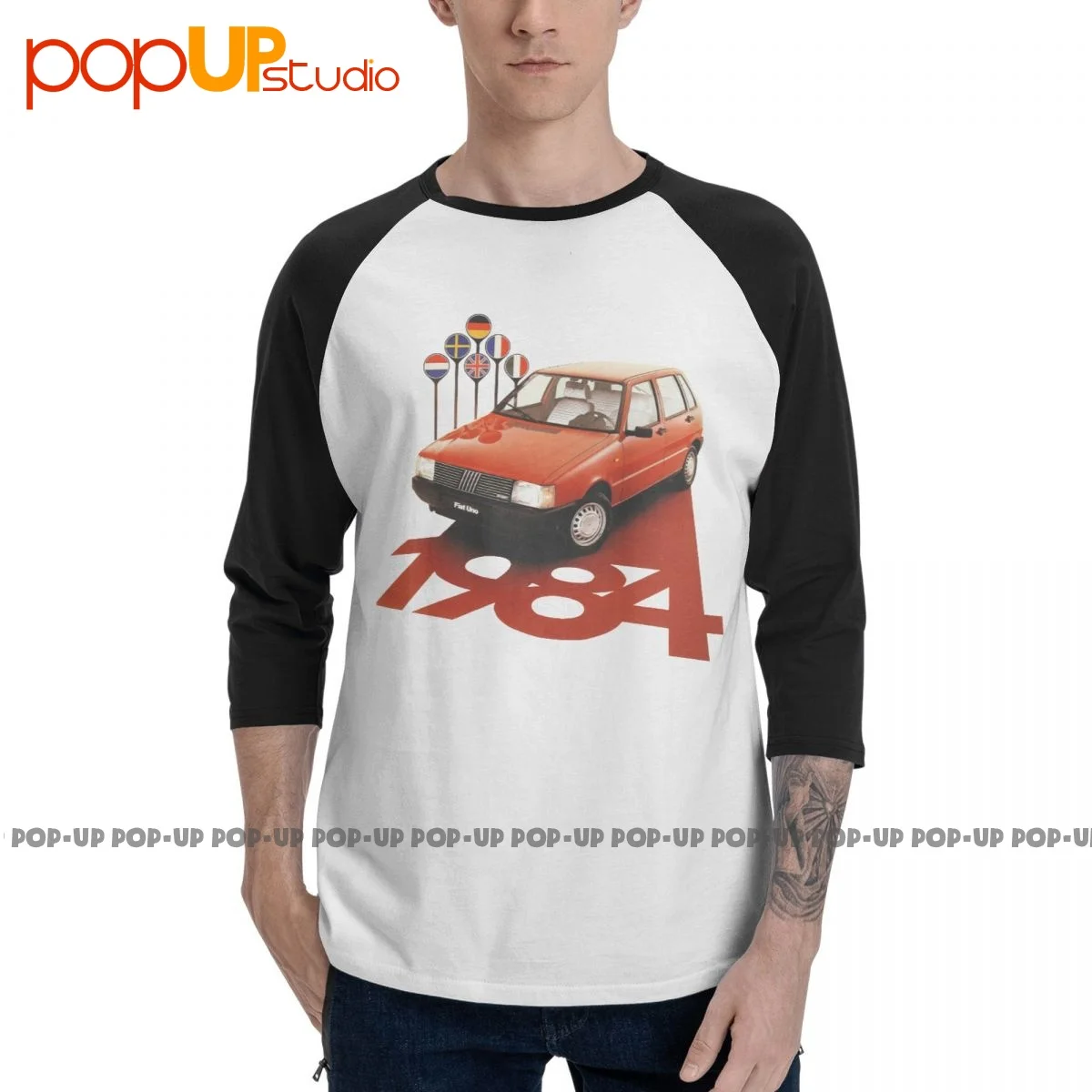 Auto D'Eoca Fiat Uno Fiat Uno Fire Turbo Anni 80 10 T-Shirt Manica 3/4 T-Shirt Unisex Raglan