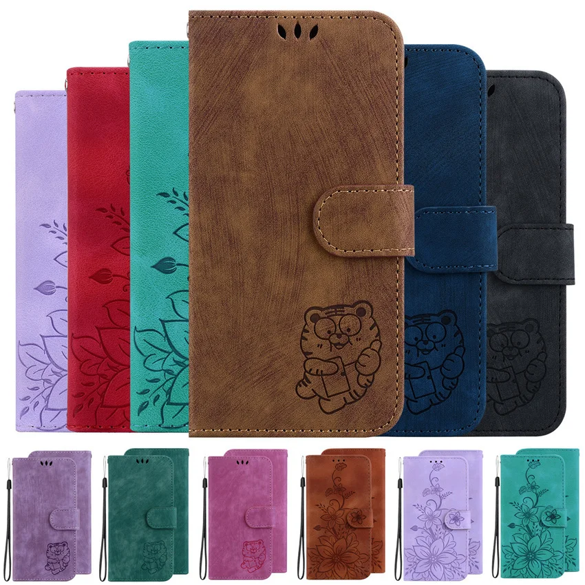 Fashion Lovely Tiger Flower Flip Custodia In Pelle Per Oneplus 8 9 10 Pro 8T 10R 11 Ace Card Wallet Stand Phone Book Cover
