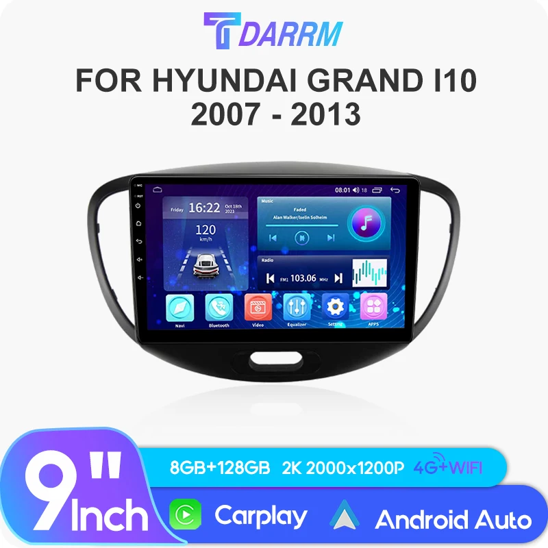 2Din Android 13 Autoradio Per Hyundai Grand I10 2007-2013 Carplay Wifi Navigatore Gps Head Unit Car Multimedia Stereo Player