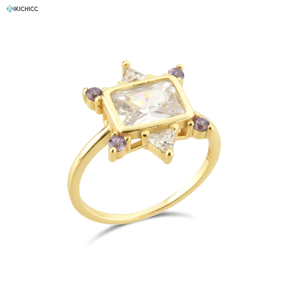 Kikichicc 100% Argento Sterling 925 Oro Anillo Alexia Clear Anelli Da Donna Lusso Viola Marcelo Iolita Donna Arcobaleno Cz Lusso