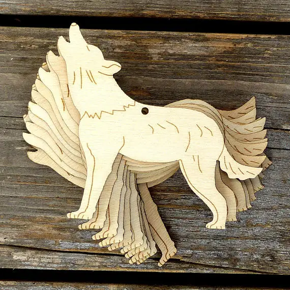 Di Legno In Piedi Howling Wolf Mestiere Forma Strati Cani Animali Selvatici Preda