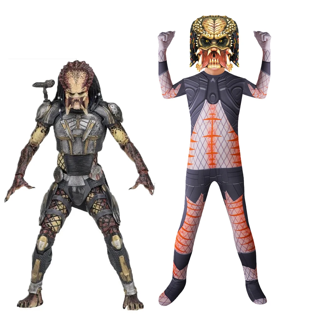 Costume Cosplay Predator Maschile Stampa 3D Spandex Zentai Kids Predator Basic Suit Halloween Superhero Body Tute Per Bambini