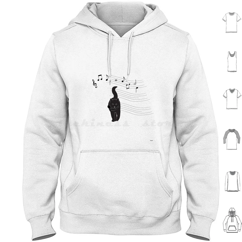 Hunter Felpa Con Cappuccio Cotone Manica Lunga Cat Music Sheet Note Song Happy Cute Fun Prey Game Caccia School Band Insegnante Studente