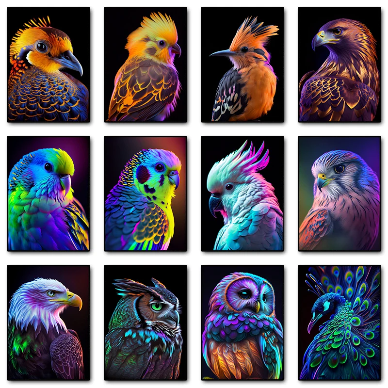 Animal Colorful Bird Of Prey Parrot Kestrel Owl Eagle Poster Stampe Canvas Painting Wall Art Picture For Living Room Home Decor
